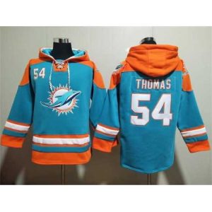High quality Miami Dolphins 54 Zach Thomas Aqua Lace Up Pullover Hoodie
