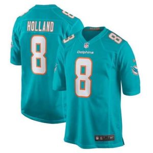 Superior Miami Dolphins 8 Jevon Holland Aqua Stitched Game Jersey