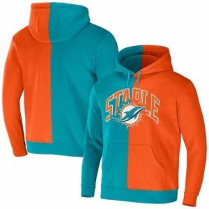 Superior Miami Dolphins Aqua Orange Split Logo Pullover Hoodie
