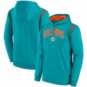 Outstanding Miami Dolphins Aqua Sideline Stack Performance Pullover Hoodie 001