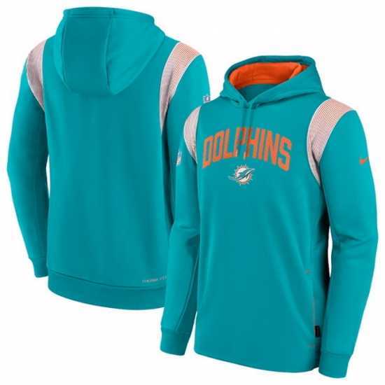 Marvelous Miami Dolphins Aqua Sideline Stack Performance Pullover Hoodie 002