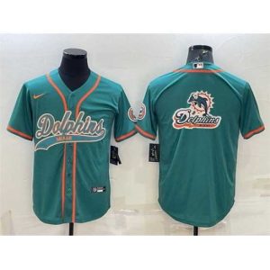 Exquisite Miami Dolphins Aqua Team Big Logo With Patch Cool Base Stitched Baseball Jersey