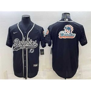 Premium Miami Dolphins Black Reflective Team Big Logo With Patch Cool Base Stitched Baseball Jersey