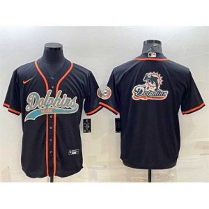 High quality Miami Dolphins Black Team Big Logo With Patch Cool Base Stitched Baseball Jersey