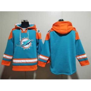 Superior Miami Dolphins Blank Aqua Lace Up Pullover Hoodie