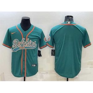 Superb Miami Dolphins Blank Aqua With Patch Cool Base Stitched Baseball Jersey