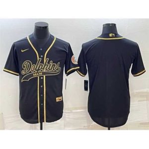 Exceptional Miami Dolphins Blank Black Gold With Patch Cool Base Stitched Baseball Jersey