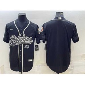 Gorgeous Miami Dolphins Blank Black Reflective With Patch Cool Base Stitched Baseball Jersey