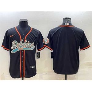 High quality Miami Dolphins Blank Black With Patch Cool Base Stitched Baseball Jersey