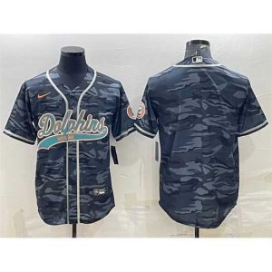 Exquisite Miami Dolphins Blank Grey Camo With Patch Cool Base Stitched Baseball Jersey