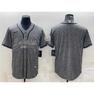 Outstanding Miami Dolphins Blank Grey With Patch Cool Base Stitched Baseball Jersey