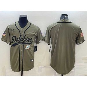 Exquisite Miami Dolphins Blank Olive 2022 Salute To Service Cool Base Stitched Baseball Jersey