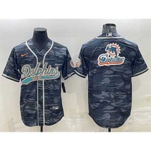 Gorgeous Miami Dolphins Grey Camo Team Big Logo With Patch Cool Base Stitched Baseball Jersey