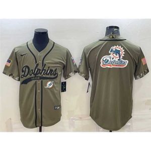Finest Miami Dolphins Olive 2022 Salute To Service Team Big Logo Cool Base Stitched Baseball Jersey II