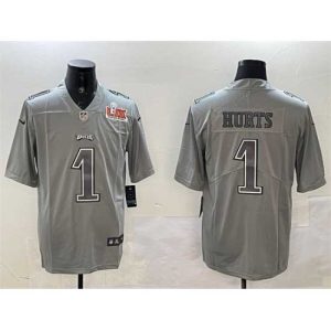 Superior Philadelphia Eagles 1 Jalen Hurts Grey 2025 Super Bowl LIX Patch Atmosphere Fashion Vapor Untouchable Limited Stitched Football Jersey