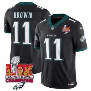 High quality Philadelphia Eagles 11 A J  Brown Black 2025 Eagles Logo Super Bowl LIX Patch New F.U.S.E  Vapor Untouchable Limited Stitched Football Jersey