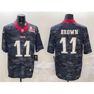 Superb Philadelphia Eagles 11 A  J  Brown Black 2025 Super Bowl LIX Patch Camo Vapor Untouchable Limited Stitched Football Jersey