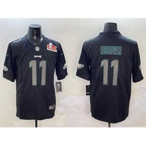 Outstanding Philadelphia Eagles 11 A J  Brown Black 2025 Super Bowl LIX Patch Impact Vapor Untouchable Limited Stitched Football Jersey
