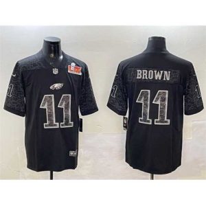Exquisite Philadelphia Eagles 11 A J  Brown Black 2025 Super Bowl LIX Patch Reflective Vapor Untouchable Limited Stitched Football Jersey