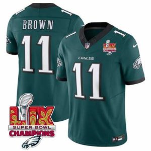 Marvelous Philadelphia Eagles 11 A J  Brown Green 2025 Eagles Logo Super Bowl LIX Patch New F.U.S.E  Vapor Untouchable Limited Stitched Football Jersey