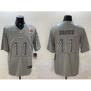 Marvelous Philadelphia Eagles 11 A  J  Brown Grey 2025 Super Bowl LIX Patch Atmosphere Fashion Vapor Untouchable Limited Stitched Football Jersey