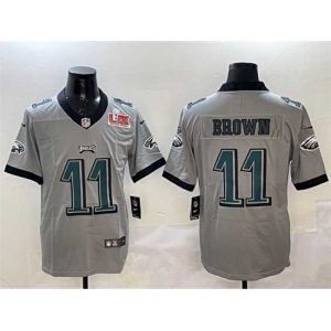 Gorgeous Philadelphia Eagles 11 A  J  Brown Grey 2025 Super Bowl LIX Patch Vapor Untouchable Limited Stitched Football Jersey