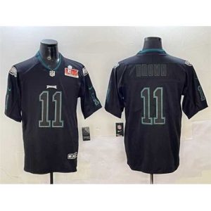 Exceptional Philadelphia Eagles 11 A J  Brown Lights Out Black 2025 Super Bowl LIX Patch Color Rush Vapor Untouchable Limited Stitched Football Jersey