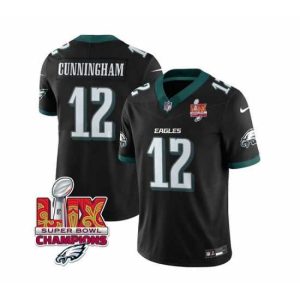 Outstanding Philadelphia Eagles 12 Randall Cunningham Black 2025 Eagles Logo Super Bowl LIX Patch New F.U.S.E  Vapor Limited Stitched Football Jersey