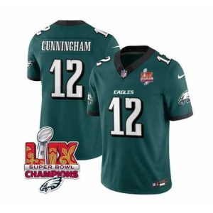 Superior Philadelphia Eagles 12 Randall Cunningham Green 2025 Eagles Logo Super Bowl LIX Patch New F.U.S.E  Vapor Limited Stitched Football Jersey