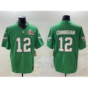Marvelous Philadelphia Eagles 12 Randall Cunningham Green 2025 Super Bowl LIX Patch F.U.S.E  Throwback Vapor Untouchable Limited Stitched Football Jersey