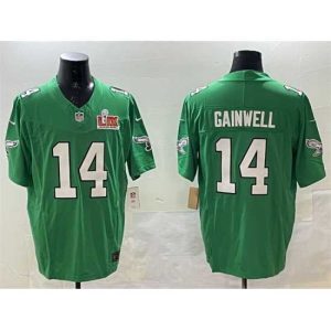 Outstanding Philadelphia Eagles 14 Kenneth Gainwell Green 2025 Super Bowl LIX Patch F.U.S.E  Throwback Vapor Untouchable Limited Stitched Football Jersey