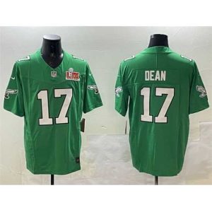 Exceptional Philadelphia Eagles 17 Nakobe Dean Green 2025 Super Bowl LIX Patch F.U.S.E  Throwback Vapor Untouchable Limited Stitched Football Jersey