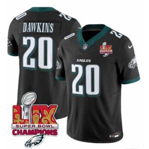 Finest Philadelphia Eagles 20 Brian Dawkins Black 2025 Eagles Logo Super Bowl LIX Patch New F.U.S.E  Vapor Limited Stitched Football Jersey
