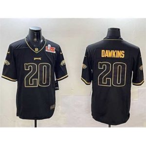 Exquisite Philadelphia Eagles 20 Brian Dawkins Black Gold 2025 Super Bowl LIX Patch Salute To Service Vapor Untouchable Limited Stitched Football Jersey