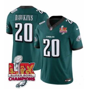 Gorgeous Philadelphia Eagles 20 Brian Dawkins Green 2025 Eagles Logo Super Bowl LIX Patch New F.U.S.E  Vapor Limited Stitched Football Jersey