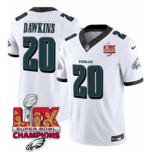 Superior Philadelphia Eagles 20 Brian Dawkins White 2025 Eagles Logo Super Bowl LIX Patch New F.U.S.E  Vapor Limited Stitched Football Jersey