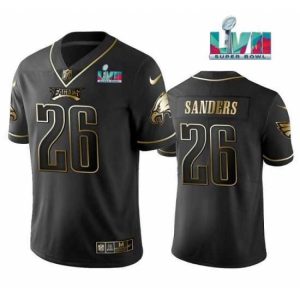 Gorgeous Philadelphia Eagles 26 Miles Sanders Black Golden Super Bowl LVII Patch Edition Stitched Football Jersey