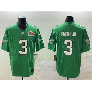 Outstanding Philadelphia Eagles 3 Nolan Smith Jr  Green 2025 Super Bowl LIX Patch F.U.S.E  Throwback Vapor Untouchable Limited Stitched Football Jersey