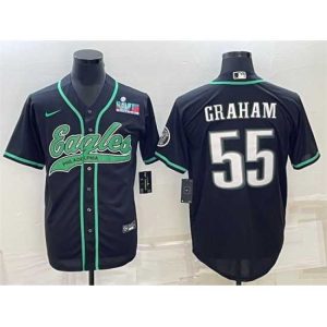 Outstanding Philadelphia Eagles 55 Brandon Graham Black With Super Bowl LVII Patch Cool Base Stitched Baseball Jersey