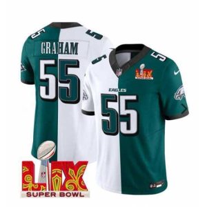 Exquisite Philadelphia Eagles 55 Brandon Graham White Green Split 2025 Super Bowl LIX Patch F.U.S.E  Vapor Untouchable Limited Stitched Football Jersey