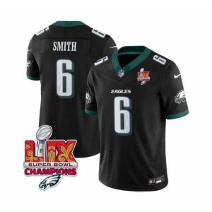 Exquisite Philadelphia Eagles 6 DeVonta Smith Black 2025 Eagles Logo Super Bowl LIX Patch New F.U.S.E  Vapor Limited Stitched Football Jersey