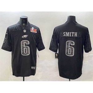 Premium Philadelphia Eagles 6 DeVonta Smith Black 2025 Super Bowl LIX Patch Reflective Vapor Untouchable Limited Stitched Football Jersey