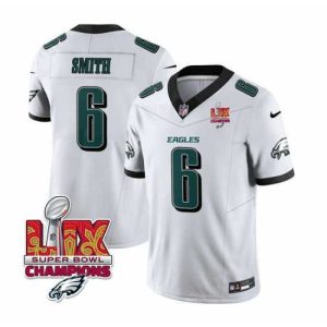 Superb Philadelphia Eagles 6 DeVonta Smith White 2025 Eagles Logo Super Bowl LIX Patch New F.U.S.E  Vapor Untouchable Limited Stitched Football Jersey