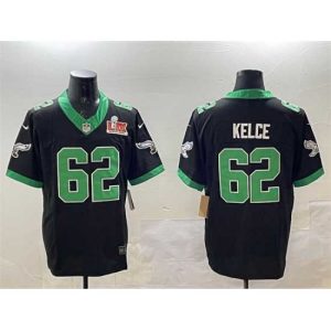 Exquisite Philadelphia Eagles 62 Jason Kelce Black 2025 Super Bowl LIX Patch F.U.S.E  Vapor Untouchable Limited Stitched Football Jersey