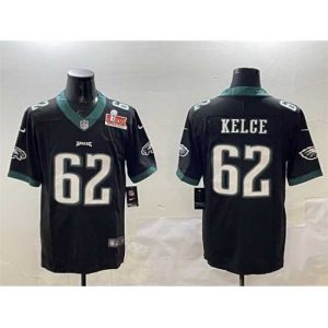 Marvelous Philadelphia Eagles 62 Jason Kelce Black 2025 Super Bowl LIX Patch Vapor Untouchable Limited Stitched Football Jersey
