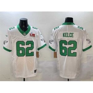 Exquisite Philadelphia Eagles 62 Jason Kelce White 2025 Super Bowl LIX Patch F.U.S.E  Vapor Untouchable Limited Stitched Football Jersey