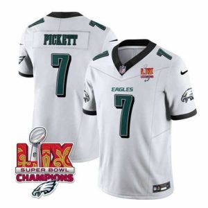 Marvelous Philadelphia Eagles 7 Kenny Pickett White 2025 Eagles Logo Super Bowl LIX Patch New F.U.S.E  Vapor Limited Stitched Football Jersey
