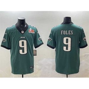 Finest Philadelphia Eagles 9 Nick Foles Green 2025 Super Bowl LIX Patch Vapor Untouchable Limited Stitched Football Jersey