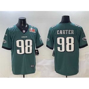 Gorgeous Philadelphia Eagles 98 Jalen Carter Green 2025 Super Bowl LIX Patch New Vapor Untouchable Limited Stitched Football Jersey
