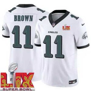 Exceptional Philadelphia Eagles A.J. Brown #11 White 2024 2025 Super Bowl LIX F.U.S.E Stitched NFL Jersey